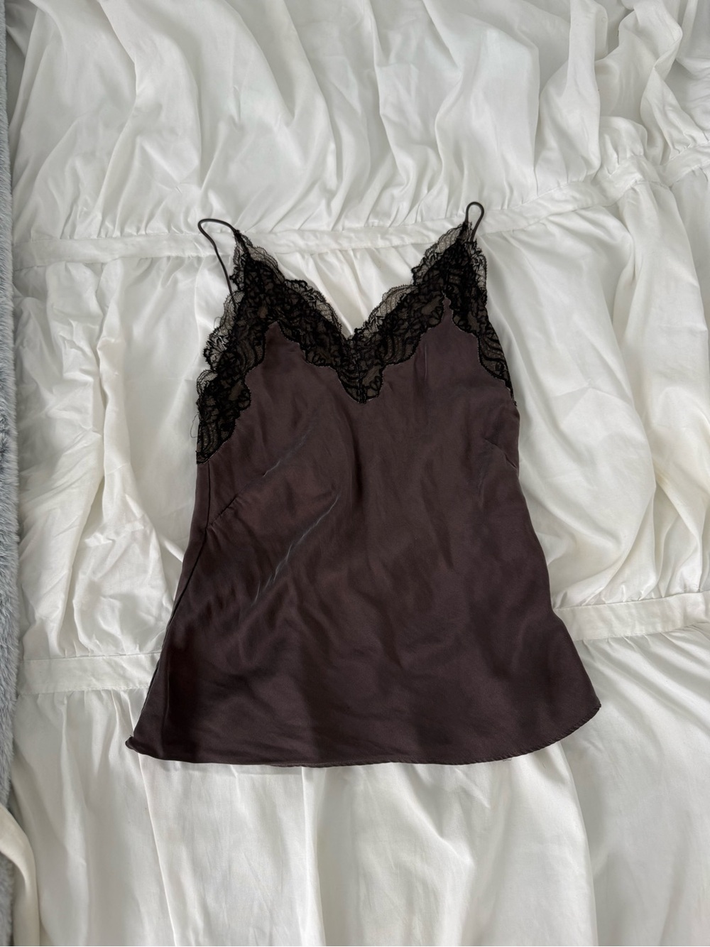 Jonathan Simkhai Brown Satin Lace-Trim Cami